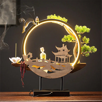 Wooden Backflow Incense Burner with Light