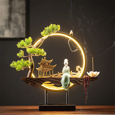 Wooden Backflow Incense Burner with Light